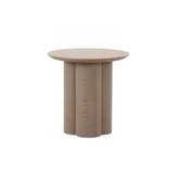 Wyler side table with round top and sculptural petal-inspired legs, a modern accent table for stylish living rooms.